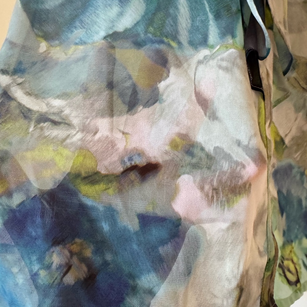 Liz Claiborne Sheer Floral Blue Green Ruffle Blouse Size Small - Picture 4 of 7